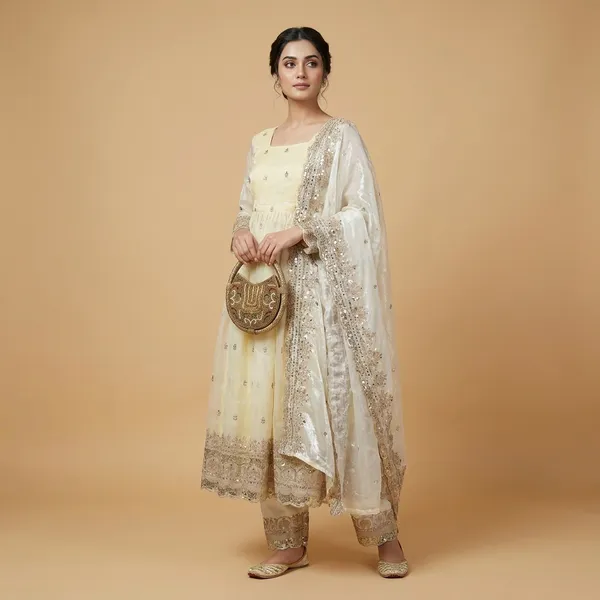 Off_White_Embellished_Ethnic_Dress_With_Sheer_Sleeves_And_Dupatta