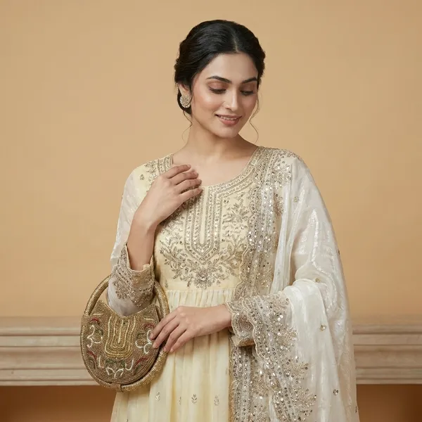 Off_White_Embellished_Ethnic_Dress_With_Sheer_Sleeves_And_Dupatta