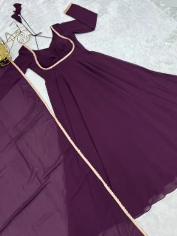 Dark_Purple_Georgette_Anarkali_Suit_With_Gold_Border_And_Dupatta