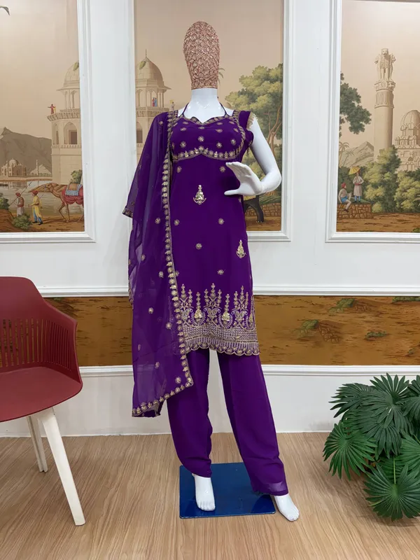 Purple_Embroidered_Ethnic_Suit_Set_With_Dupatta_Traditional_Indian_Wear