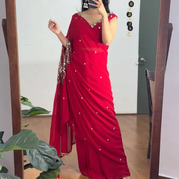 Exclusive_2_Styles_Hand_Worked_Drape_Saree_On_Faux_Georgette_Fabric_With_Stitched_Blouse