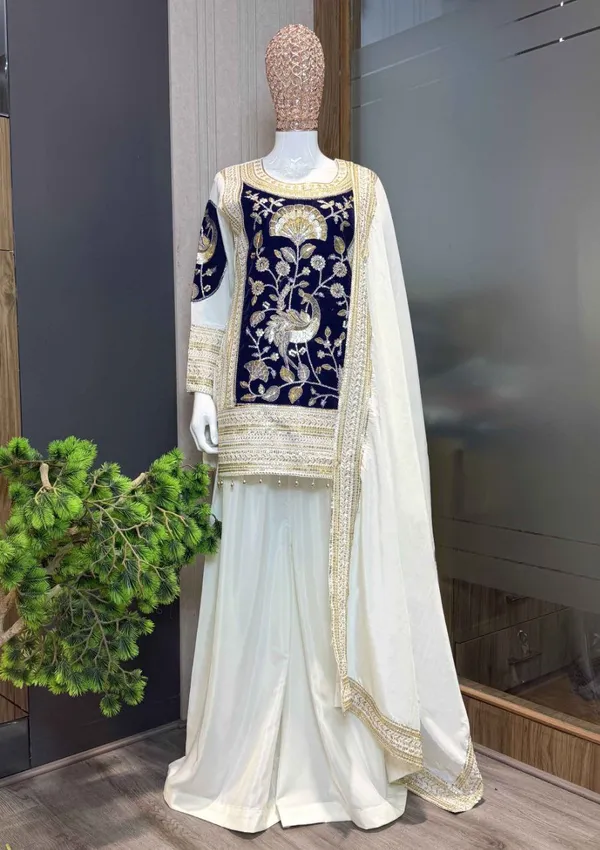 Elegant_Velvet_Embroidered_Ethnic_Kurta_Set_With_Palazzo_And_Dupatta