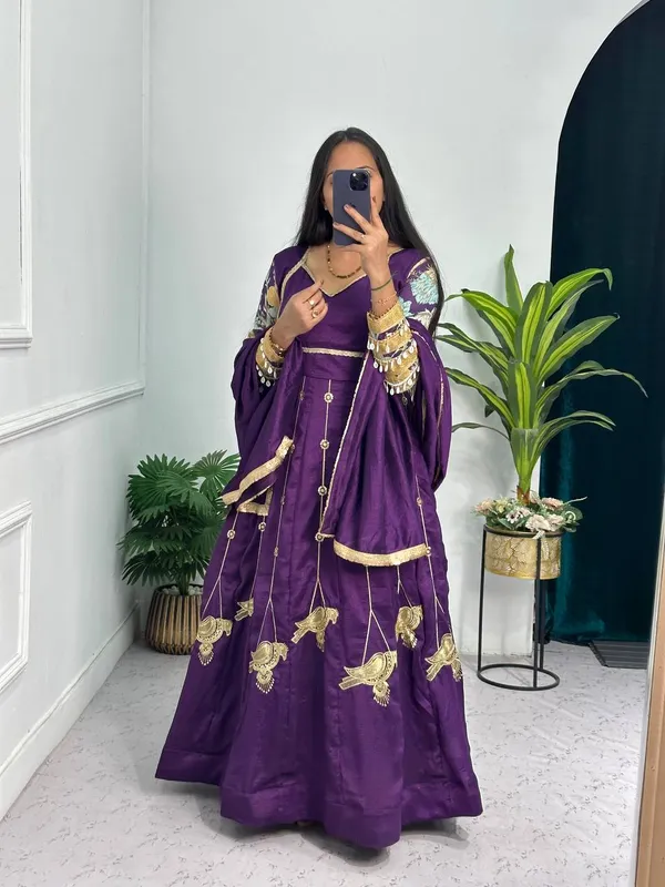Purple_Embroidered_Anarkali_Gown_With_Golden_Bird_Motifs_And_Sheer_Sleeves