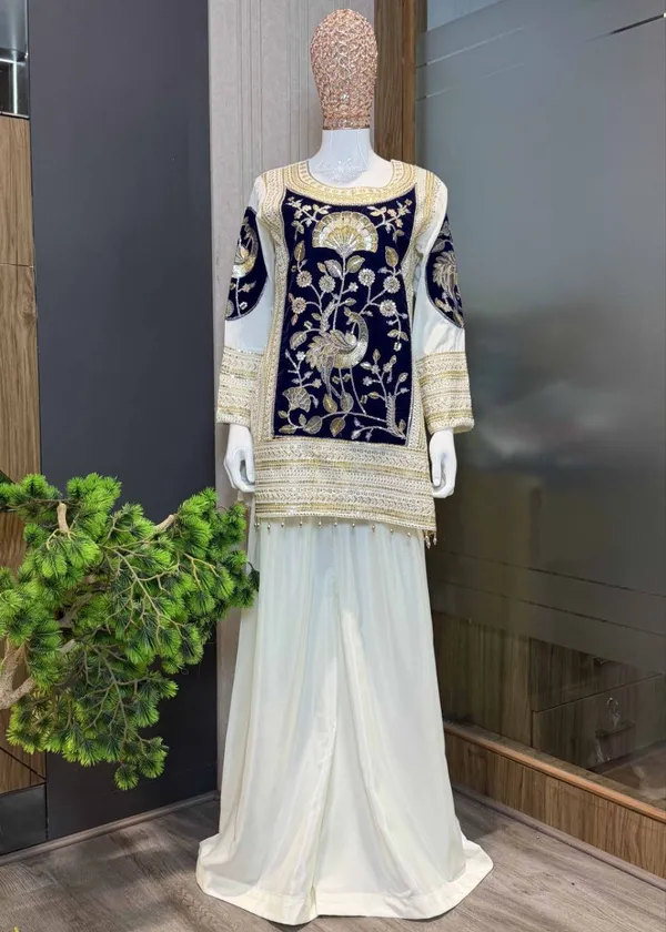 Elegant_Velvet_Embroidered_Ethnic_Kurta_Set_With_Palazzo_And_Dupatta
