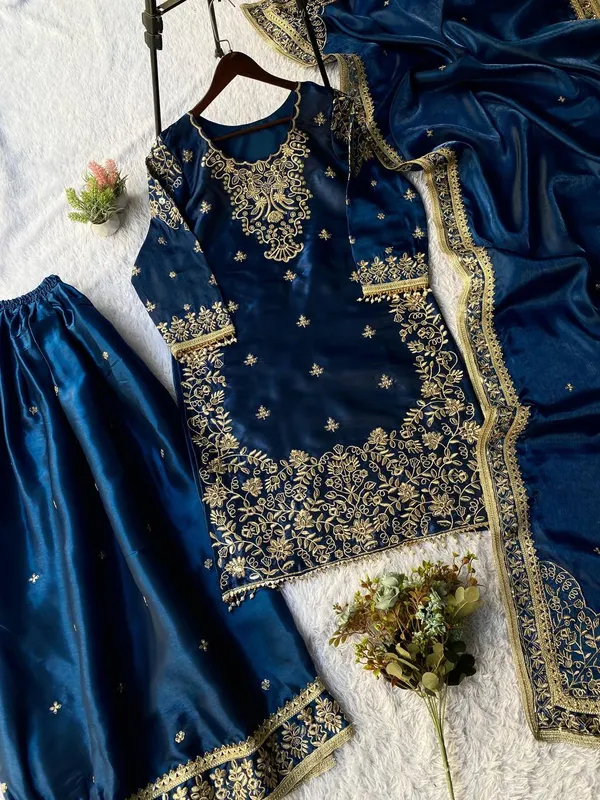 Navy_Blue_Embroidered_Gmy_Silk_Sharara_Suit_Set_With_Dupatta