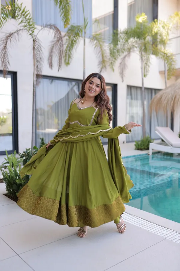 Ethnic_Olive_Green_Anarkali_Suit_With_Embellished_Neckline_And_Dupatta