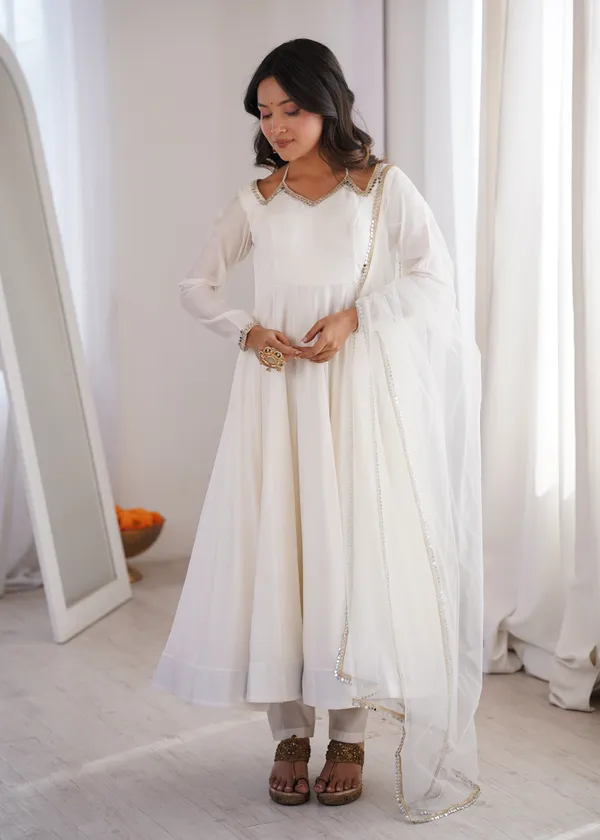 White_Pearl_Embellished_Anarkali_Suit_Set
