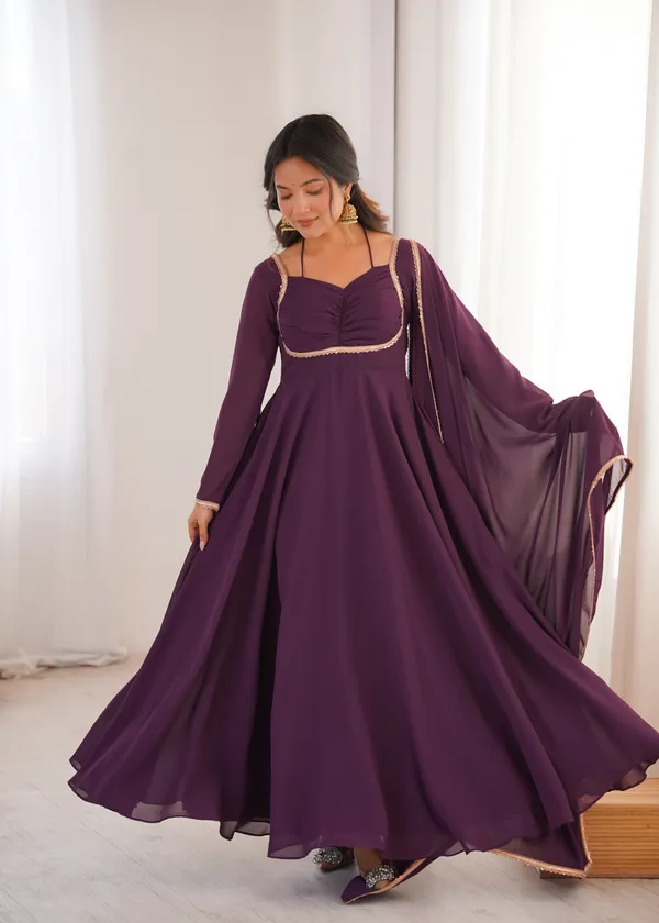 Dark_Purple_Georgette_Anarkali_Suit_With_Gold_Border_And_Dupatta