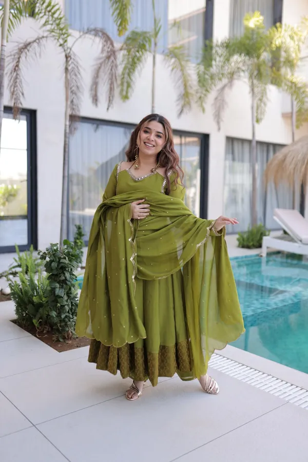 Ethnic_Olive_Green_Anarkali_Suit_With_Embellished_Neckline_And_Dupatta
