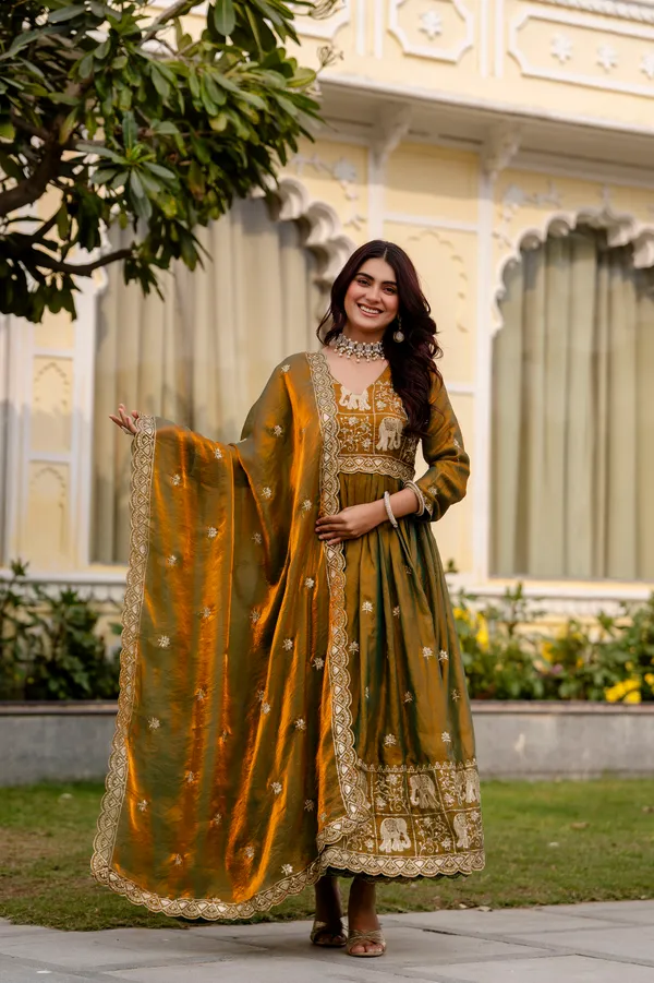 Mustard_Yellow_Anarkali_Dress_With_Golden_Embroidery_And_Dupatta