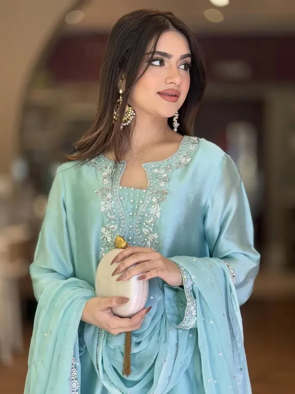 Designer__Party_Wear_Look_Pur_Glass_Satin_Top_&_Farshi_Palazzo_With_Dupatta_set*
