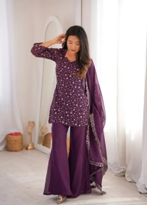 Purple_Mirror_Work_Embellished_Kurta_Set_With_Dupatta