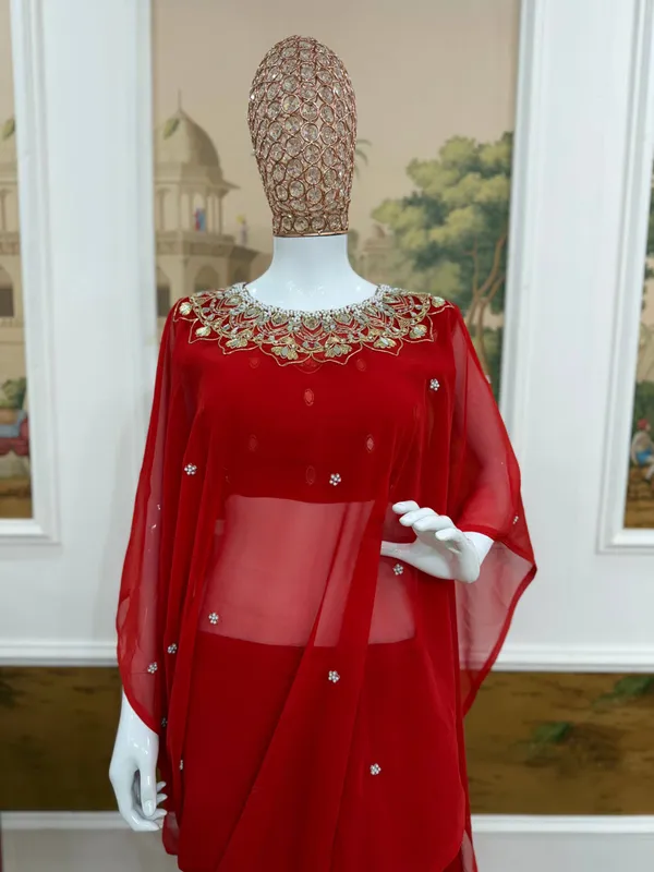 Exclusive_2_Styles_Hand_Worked_Drape_Saree_On_Faux_Georgette_Fabric_With_Stitched_Blouse