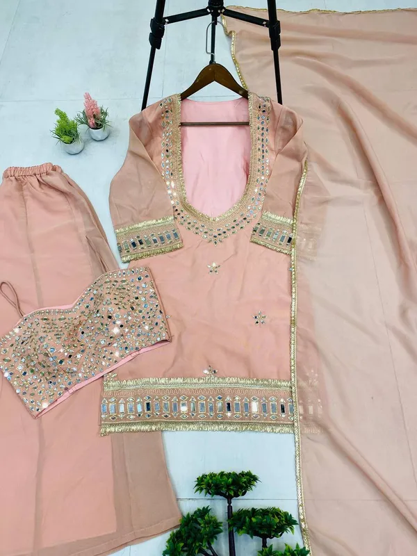 Embellished_Peach_Georgette_Suit_Set_With_Dupatta
