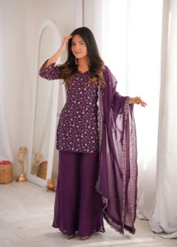 Purple_Mirror_Work_Embellished_Kurta_Set_With_Dupatta