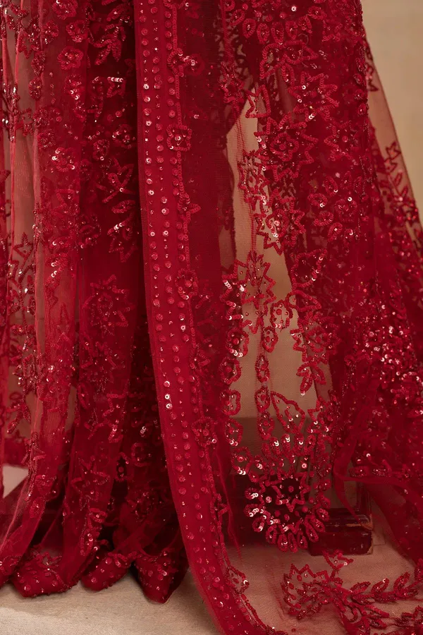 Red_Embellished_Net_Saree_With_Sequin_Work_Blouse