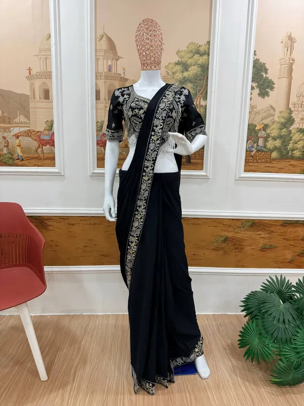 Exclusive_Outfit_As_Ready_To_Wear_Saree_With_Semi_Beads_And_Embroidered_Stylist_Blouse_And_On_Chinon_Fabric