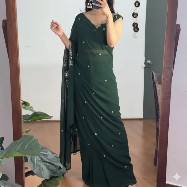 Exclusive_2_Styles_Hand_Worked_Drape_Saree_On_Faux_Georgette_Fabric_With_Stitched_Blouse