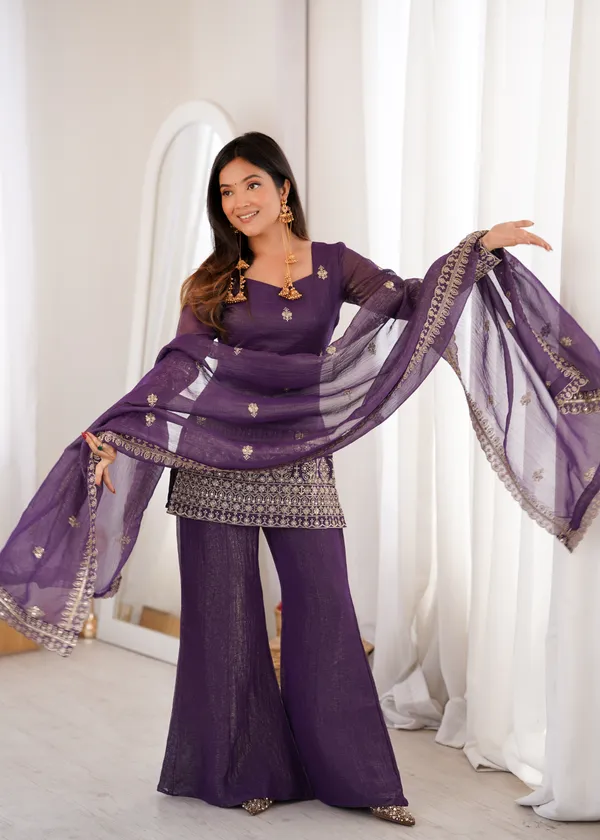 PRESENTING_NEW_CRUNCHY_SILK_FABRIC_WITH_EMBROIDERY_SEQUENCE_AND_JARI_WORK,TOP_WITH_DUPPTA_SET,BELL_BOTTOM_PENT_READY_TO_WEAR