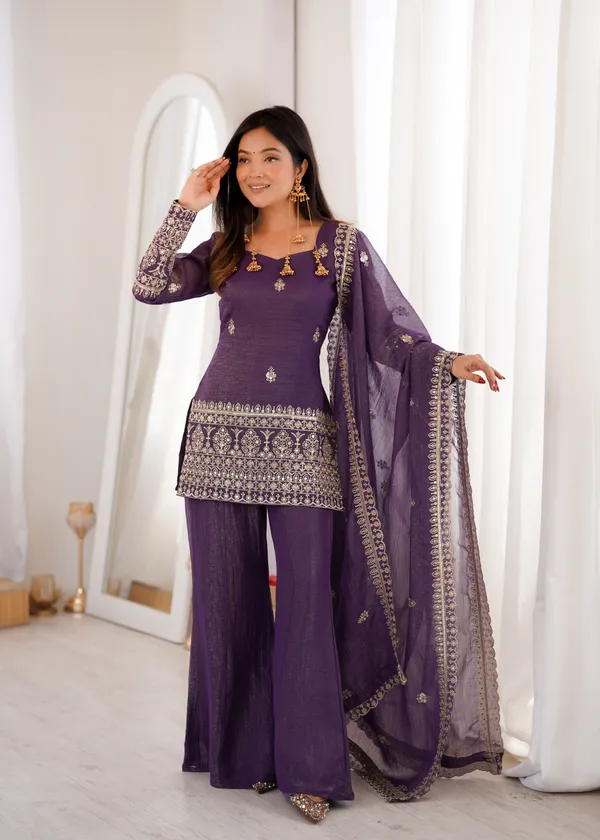 PRESENTING_NEW_CRUNCHY_SILK_FABRIC_WITH_EMBROIDERY_SEQUENCE_AND_JARI_WORK,TOP_WITH_DUPPTA_SET,BELL_BOTTOM_PENT_READY_TO_WEAR