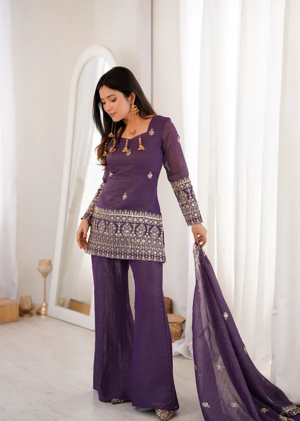 PRESENTING_NEW_CRUNCHY_SILK_FABRIC_WITH_EMBROIDERY_SEQUENCE_AND_JARI_WORK,TOP_WITH_DUPPTA_SET,BELL_BOTTOM_PENT_READY_TO_WEAR