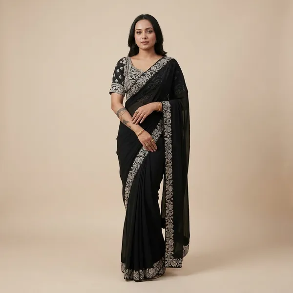 Exclusive_Outfit_As_Ready_To_Wear_Saree_With_Semi_Beads_And_Embroidered_Stylist_Blouse_And_On_Chinon_Fabric