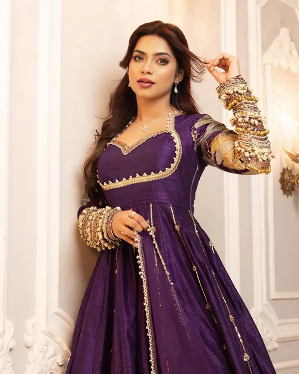 Purple_Embroidered_Anarkali_Gown_With_Golden_Bird_Motifs_And_Sheer_Sleeves