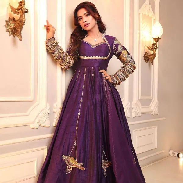Purple_Embroidered_Anarkali_Gown_With_Golden_Bird_Motifs_And_Sheer_Sleeves