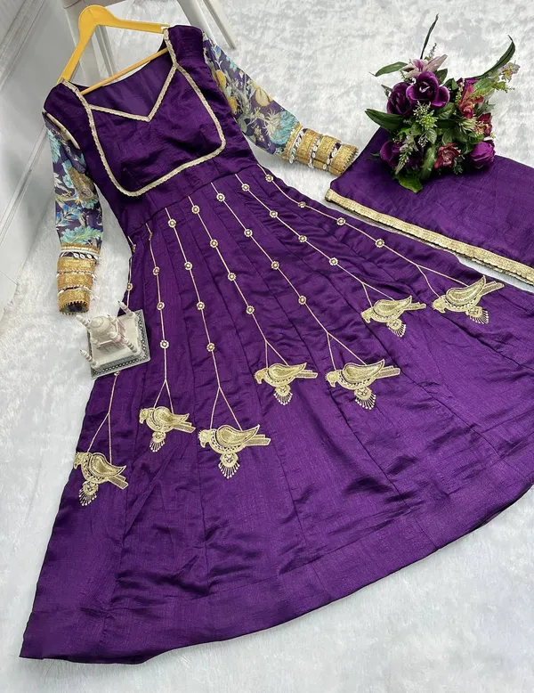 Purple_Embroidered_Anarkali_Gown_With_Golden_Bird_Motifs_And_Sheer_Sleeves