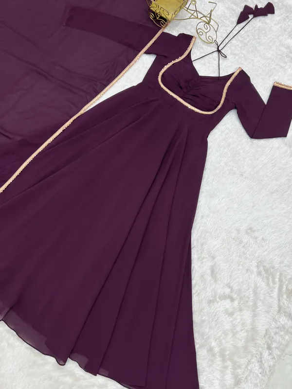 Dark_Purple_Georgette_Anarkali_Suit_With_Gold_Border_And_Dupatta