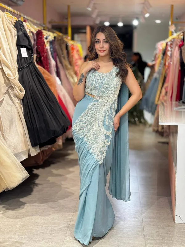 WEEARE_LAUNCHING_NEW_SUPERHIT_TRENDING_READY_TO_WEAR_SAREE_WITH_ORIGINAL_BEADS_MOTI_WORK_ON_STYLIST_BLOUSE_WITH_FAUX_GEORGETTE_FABRIC🥻