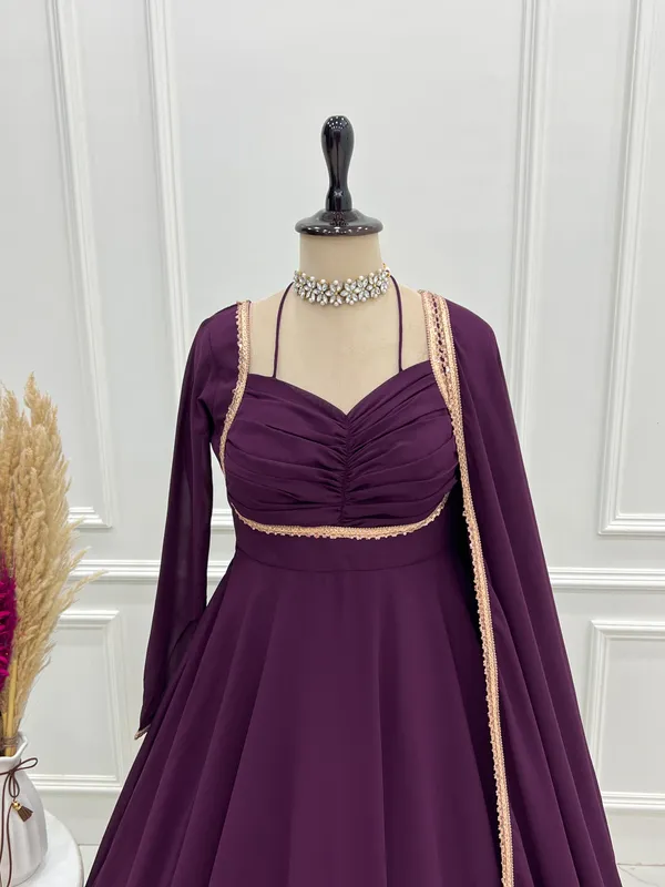 Dark_Purple_Georgette_Anarkali_Suit_With_Gold_Border_And_Dupatta
