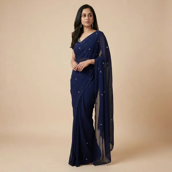 Exclusive_2_Styles_Hand_Worked_Drape_Saree_On_Faux_Georgette_Fabric_With_Stitched_Blouse