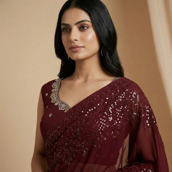 Exclusive_2_Styles_Hand_Worked_Drape_Saree_On_Faux_Georgette_Fabric_With_Stitched_Blouse