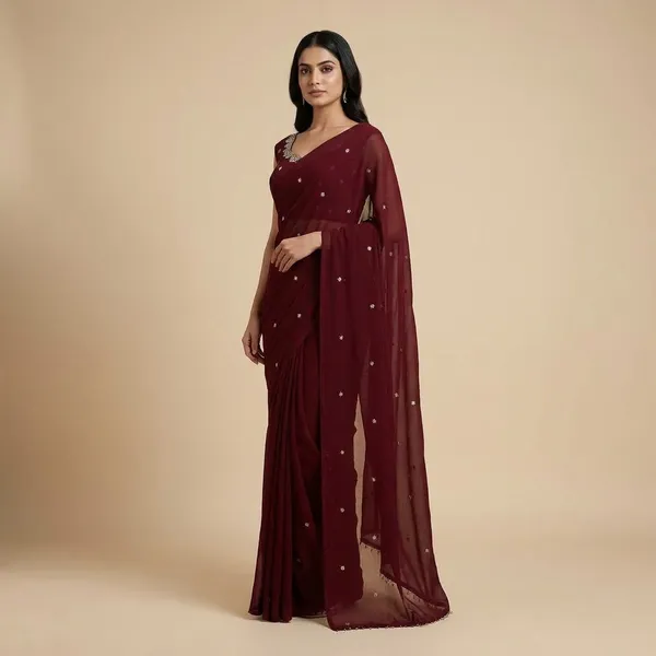 Exclusive_2_Styles_Hand_Worked_Drape_Saree_On_Faux_Georgette_Fabric_With_Stitched_Blouse
