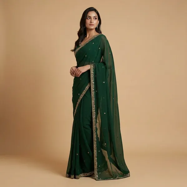 Exclusive_2_Styles_Hand_Worked_Drape_Saree_On_Faux_Georgette_Fabric_With_Stitched_Blouse