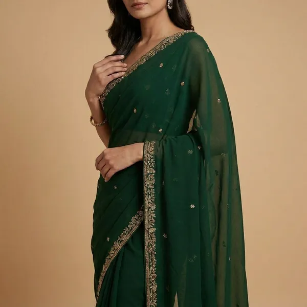 Exclusive_2_Styles_Hand_Worked_Drape_Saree_On_Faux_Georgette_Fabric_With_Stitched_Blouse