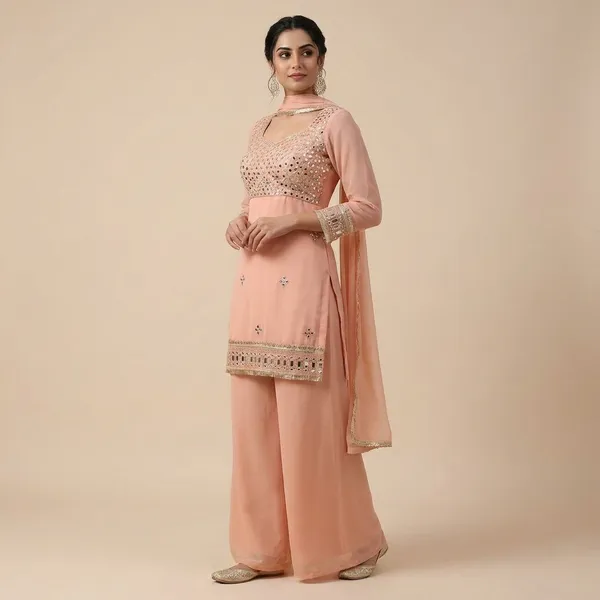 Embellished_Peach_Georgette_Suit_Set_With_Dupatta