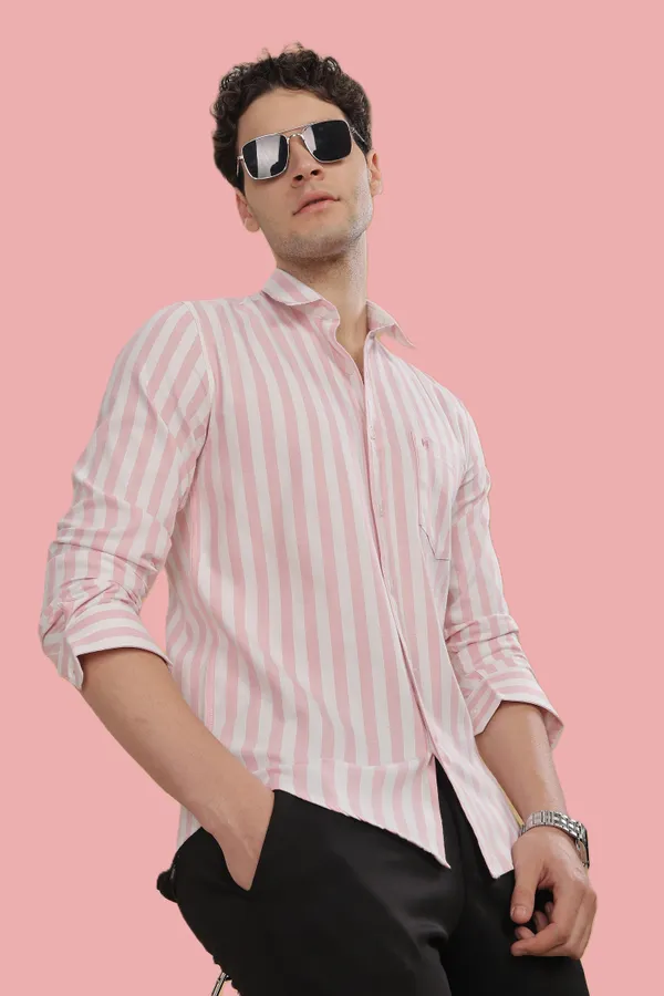 Pink_&_White_Oxford_Cotton_Stripes_Shirt_For_Men