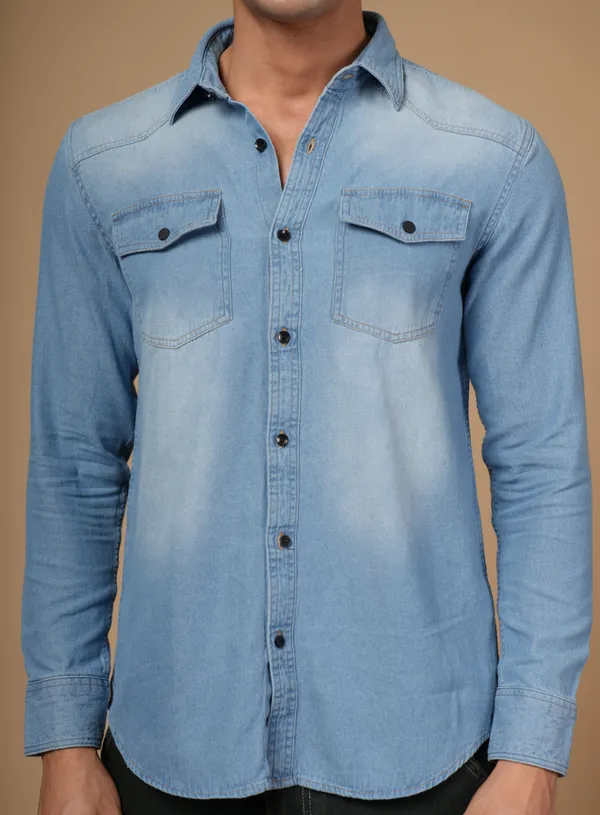Ice_Blue_100%_Cotton_Denim_Shirt_For_Men
