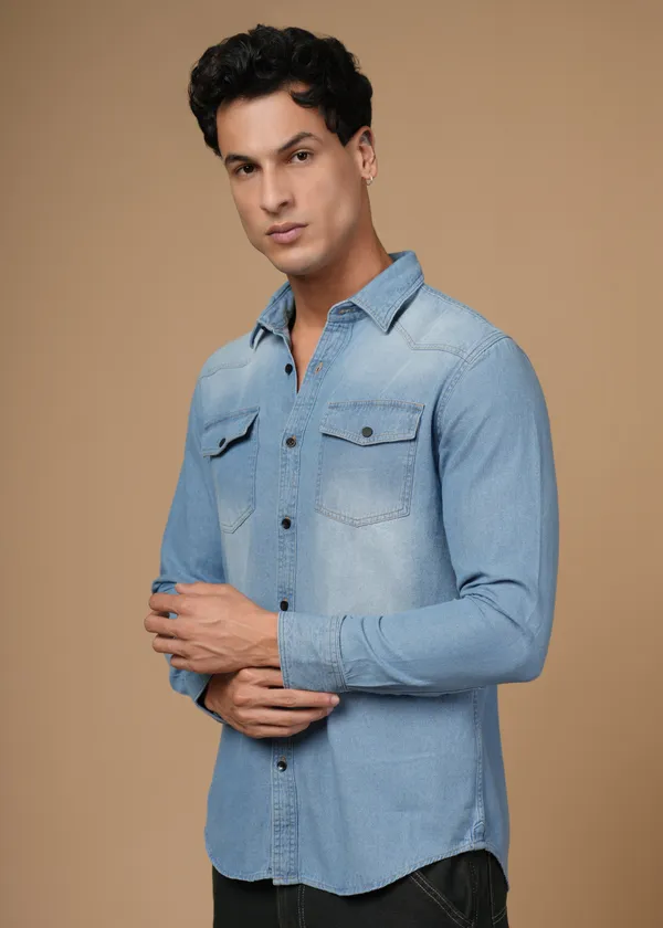Ice_Blue_100%_Cotton_Denim_Shirt_For_Men