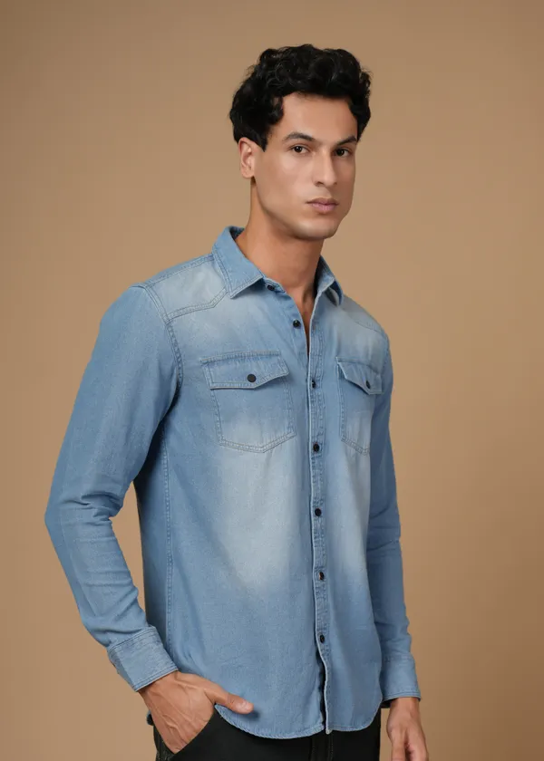 Ice_Blue_100%_Cotton_Denim_Shirt_For_Men