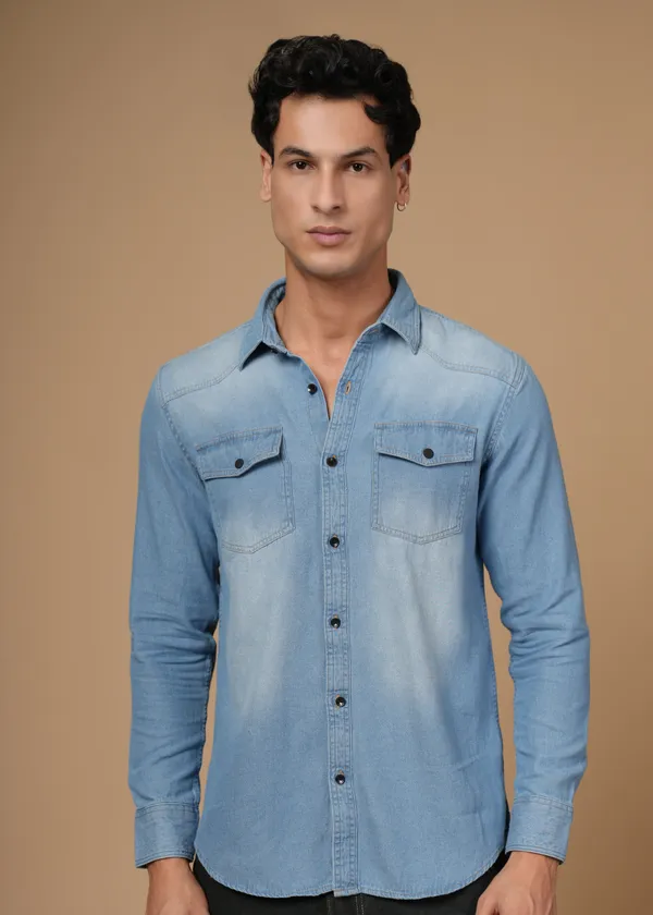 Ice_Blue_100%_Cotton_Denim_Shirt_For_Men