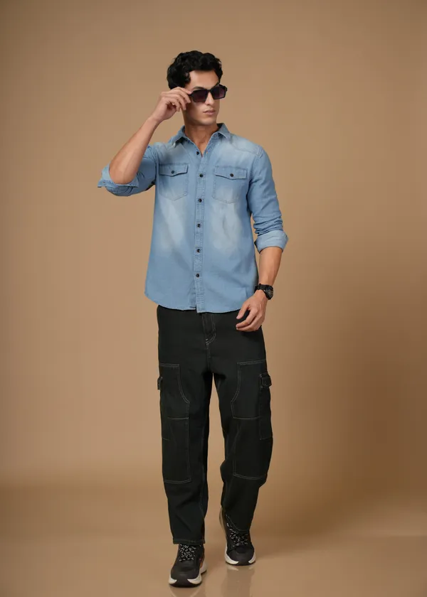 Ice_Blue_100%_Cotton_Denim_Shirt_For_Men