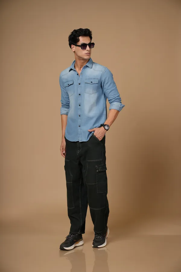 Ice_Blue_100%_Cotton_Denim_Shirt_For_Men