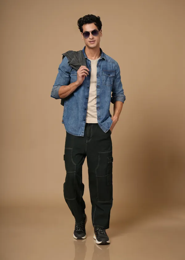 Mid_Blue_100%_Cotton_Denim_Shirt_For_Men