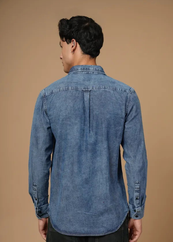 Mid_Blue_100%_Cotton_Denim_Shirt_For_Men