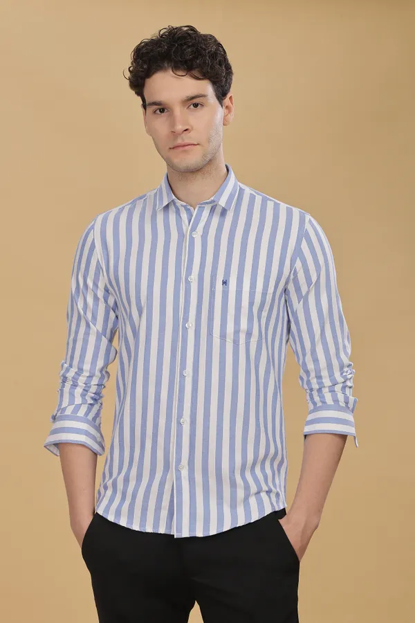 Blue_&_White_Oxford_Cotton_Stripes_Shirt_For_Men