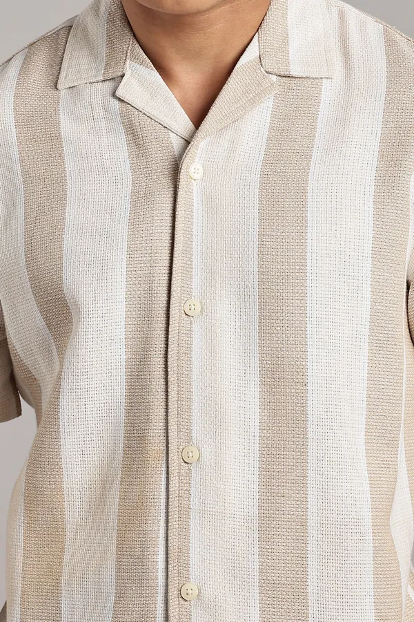Beige_&_White_Cotton_Blend_Vertical_Stripe_Cuban_Shirt_For_Men