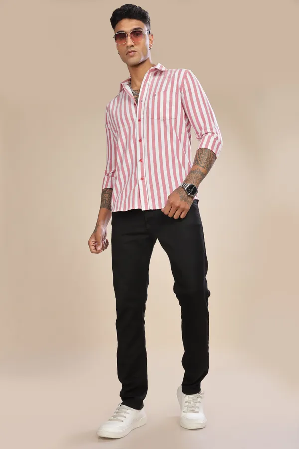 Beetroot_Pink_Oxford_Cotton_Stripes_Shirt_For_Men